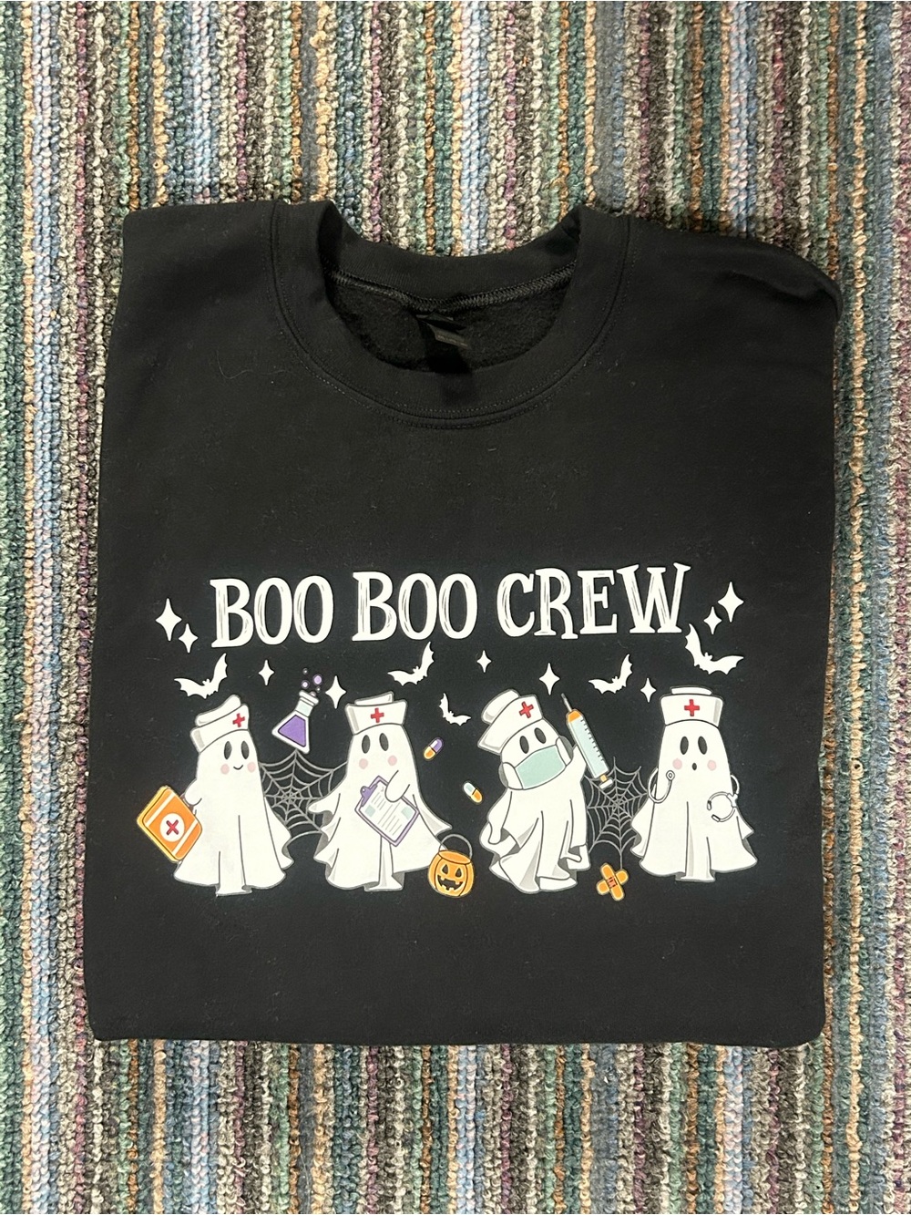 Boo Boo Crew Halloween Nurse Ghost Sweatshirt - Black
